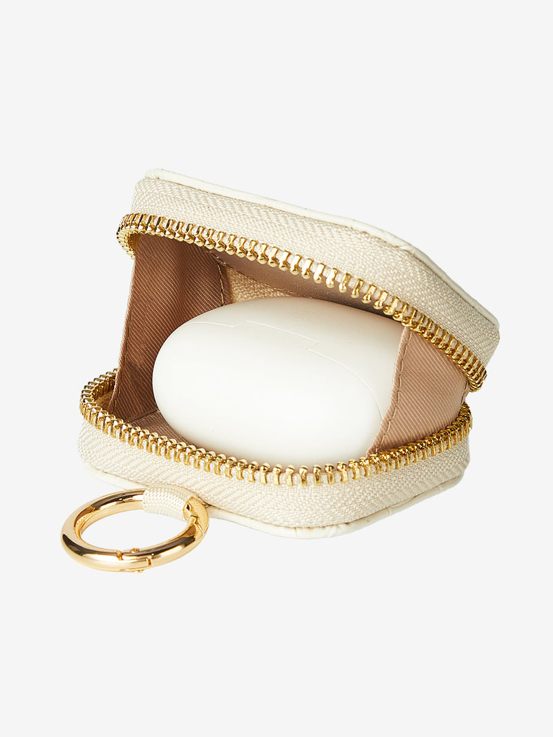 AirPods Pouch- Crocodile Zipper Airpods Case-AirPods case-Lychee Pattern Leather Mini Zip Pouch-Brown-Custype