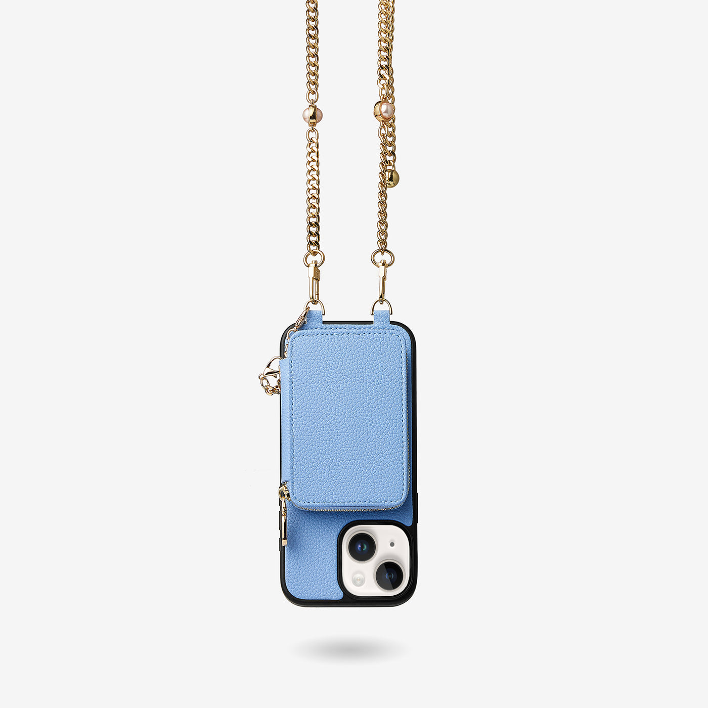 Candy Chain Assembly- Pearl Chain Purse iPhone Case Supporting Magsafe-Mobile Phone Cases-DETACHABLE WALLET & PHONE POUCH-Blue-iPhone 15 Plus-Custype