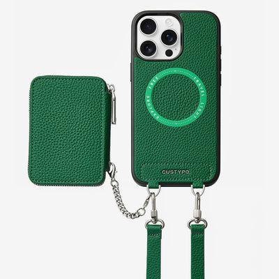 Lunar Silver Series- Wireless Charging Wallet Phone Case with Crossbody Strap-Mobile Phone Cases-DETACHABLE WALLET & PHONE POUCH-Green-iPhone 16 Pro Max-Custype