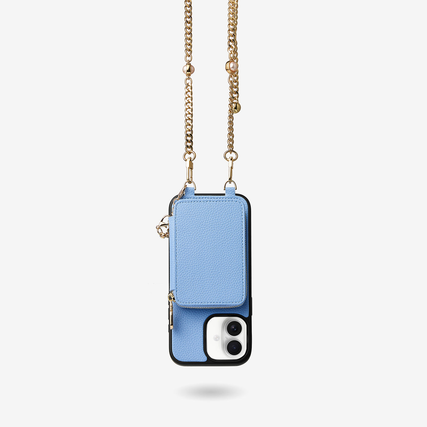 Candy Chain Assembly- Pearl Chain Purse iPhone Case Supporting Magsafe-Mobile Phone Cases-DETACHABLE WALLET & PHONE POUCH-Blue-iPhone 16 Plus-Custype