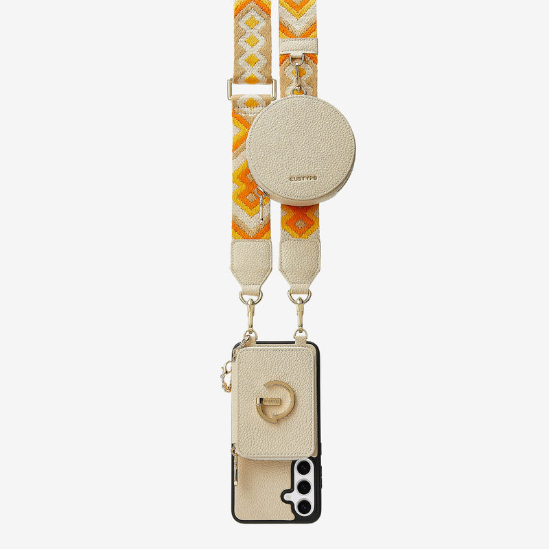 Original Design Set- Samsung Galaxy Webbing Crossbody Phone Case With Magnetic Wallet Round Pouch Set-Mobile Phone Cases-DETACHABLE WALLET & ROUND POUCH-Beige-Samsung S25 Plus-Custype