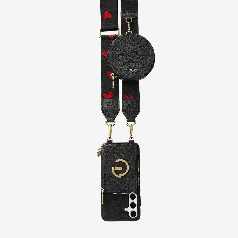 Original Design Set- Samsung Galaxy Webbing Crossbody Phone Case With Magnetic Wallet Round Pouch Set-Mobile Phone Cases-DETACHABLE WALLET & ROUND POUCH-Black-Samsung S25 Plus-Custype