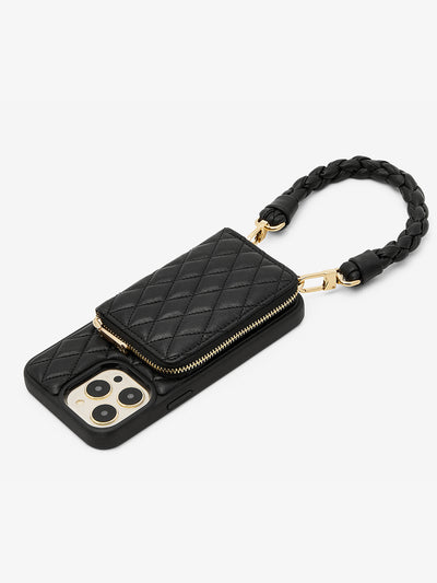 Wallet phone case with wristband black holder iPhone case