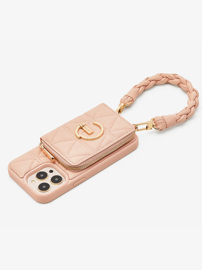 wallet phone case with wristband pink iPhone case cover