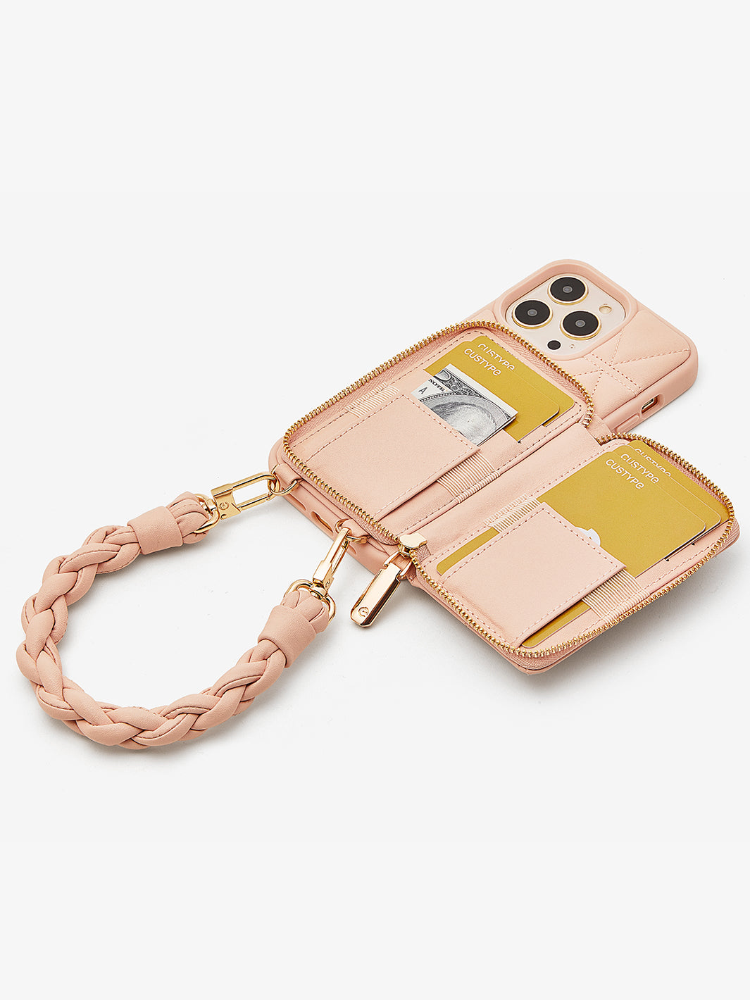 wallet phone case with wristband pink iPhone case cover 1