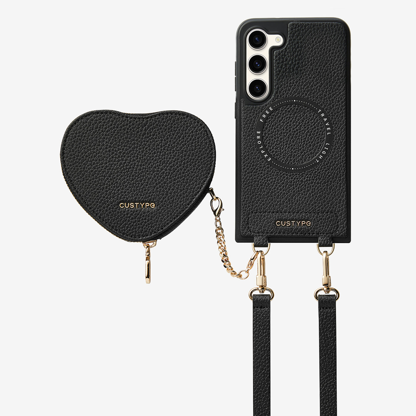 Heart Design Kit- Samsung Galaxy Detachable Wireless Charging Crossbody Wallet Phone Case Pouch Set