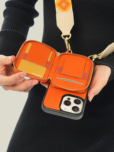 Unique Design Set- Wireless Charging Webbing Crossbody Phone Case Round Pouch Set