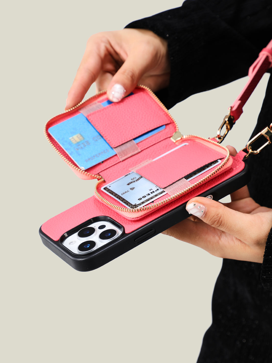 Unique Design Set- Detachable Wireless Charging Crossbody Wallet Phone Case Round Pouch Set-Mobile Phone Cases-DETACHABLE WALLET & ROUND POUCH-Custype