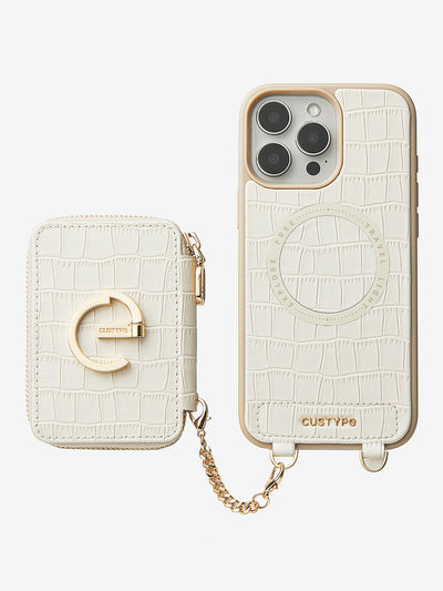 Crocodile Design Set- Crossbody Wireless Charging E-stand Wallet Phone Case Set