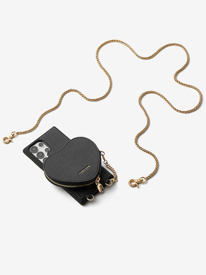 Heart Twist Chain- Samsung Galaxy Magnetic Phone Case with Card Slots & Shoulder Strap-Mobile Phone Cases-DETACHABLE WALLET & WIRELESS CHARGING-Peach Pink-Samsung S25 Ultra-Custype