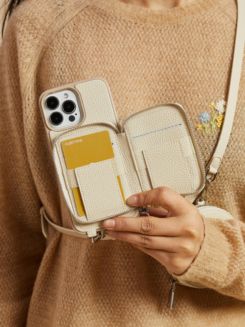 Lunar Silver Series- Premium Crossbody Magsafe Phone Case with Removable Wallet & Round Pouch-Mobile Phone Cases-DETACHABLE WALLET & ROUND POUCH-Black-iPhone 16 Pro Max-Custype