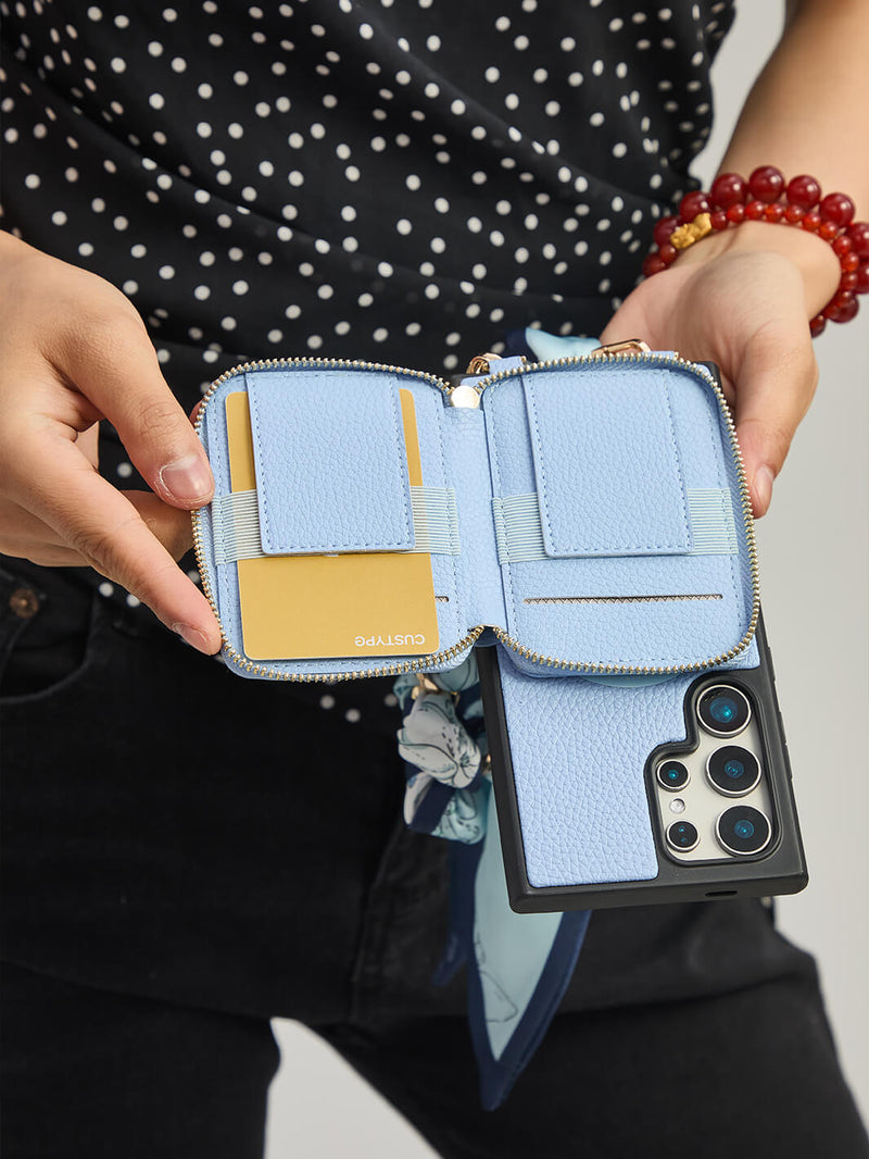 Silk Flair Set- Samsung Lychee Detachable Wristlet Wallet Phone Case with E-Stand-Mobile Phone Cases-WRISTBAND & PHONE POUCH-Peach Pink-Samsung S25 Ultra-Custype