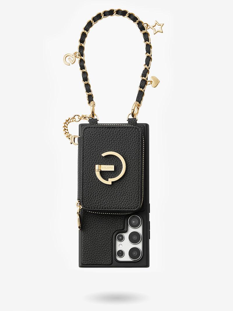 Allure Chain Series- Samsung Strap Wireless Charging Phone Case with Detachable Purse & Grip-Mobile Phone Cases-DETACHABLE WALLET & WIRELESS CHARGING-Beige-Samsung S25 Ultra-Custype