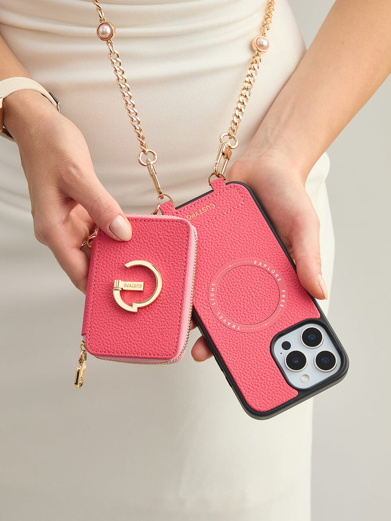 Candy Chain Kit- Magnetic Separable Wallet iPhone Case with Pearl Chain & Grip-Mobile Phone Cases-DETACHABLE WALLET & PHONE POUCH-Custype