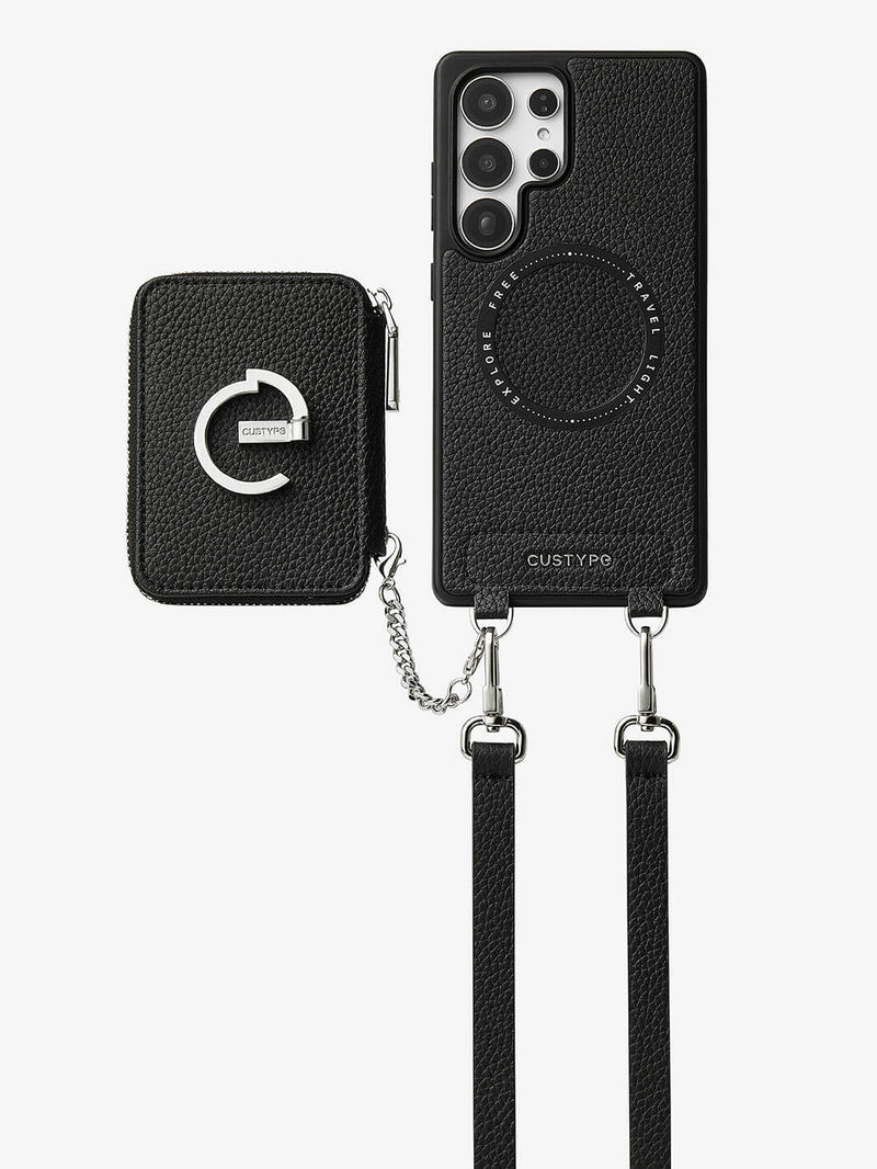 Silver Edge Kit- Samsung Galaxy Magnetic Wallet Phone Case with Neck Strap & Grip-Mobile Phone Cases-DETACHABLE WALLET & PHONE POUCH-Green-Samsung S25 Ultra-Custype