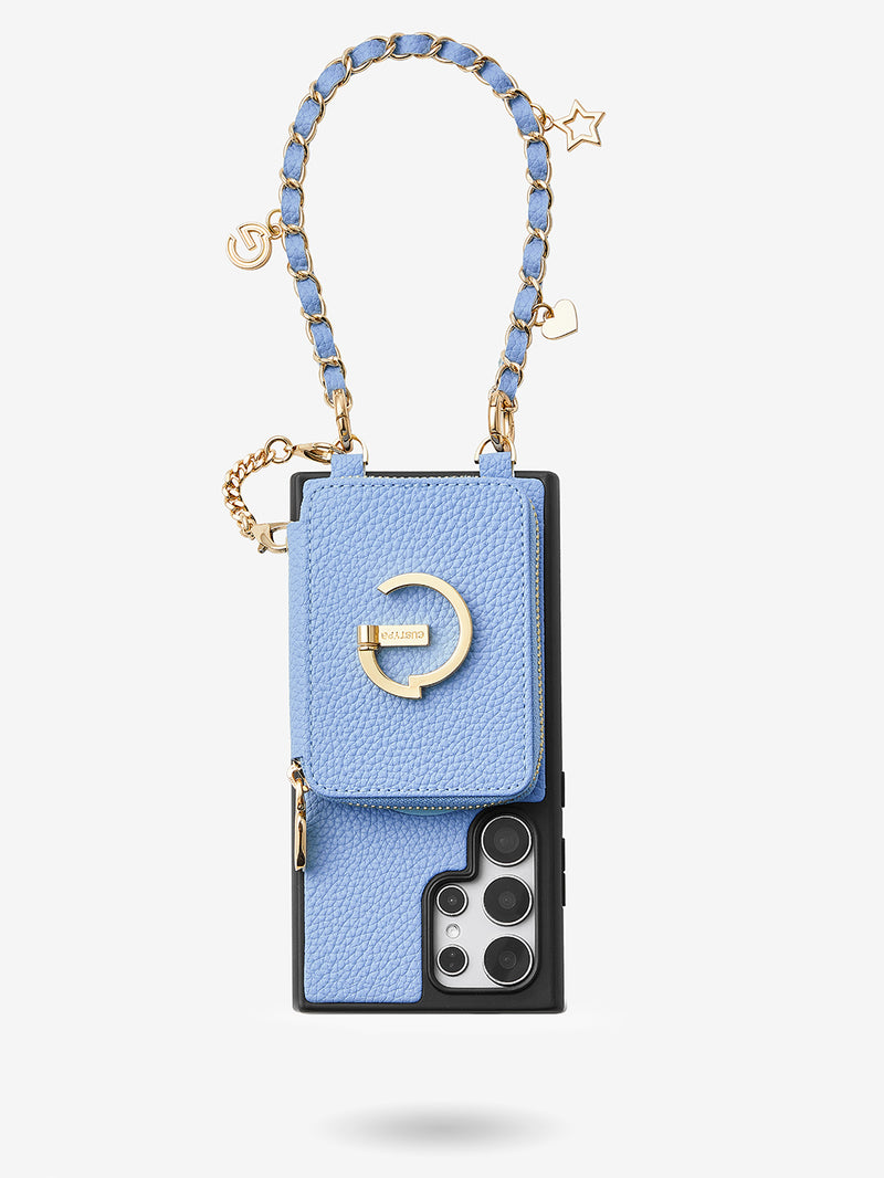 Allure Chain Series- Samsung Strap Wireless Charging Phone Case with Detachable Purse & Grip-Mobile Phone Cases-DETACHABLE WALLET & WIRELESS CHARGING-Beige-Samsung S25 Ultra-Custype