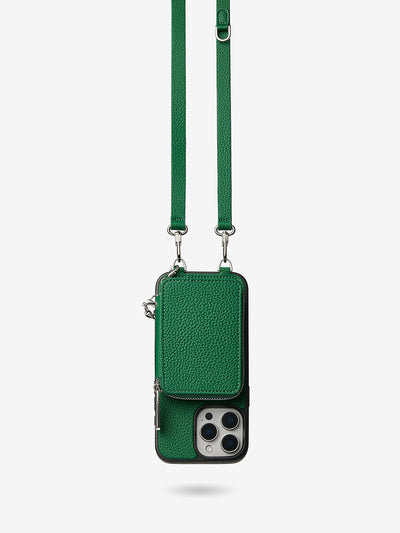 Lunar Silver Series- Wireless Charging Wallet Phone Case with Crossbody Strap-Mobile Phone Cases-DETACHABLE WALLET & PHONE POUCH-Green-iPhone 16 Pro Max-Custype