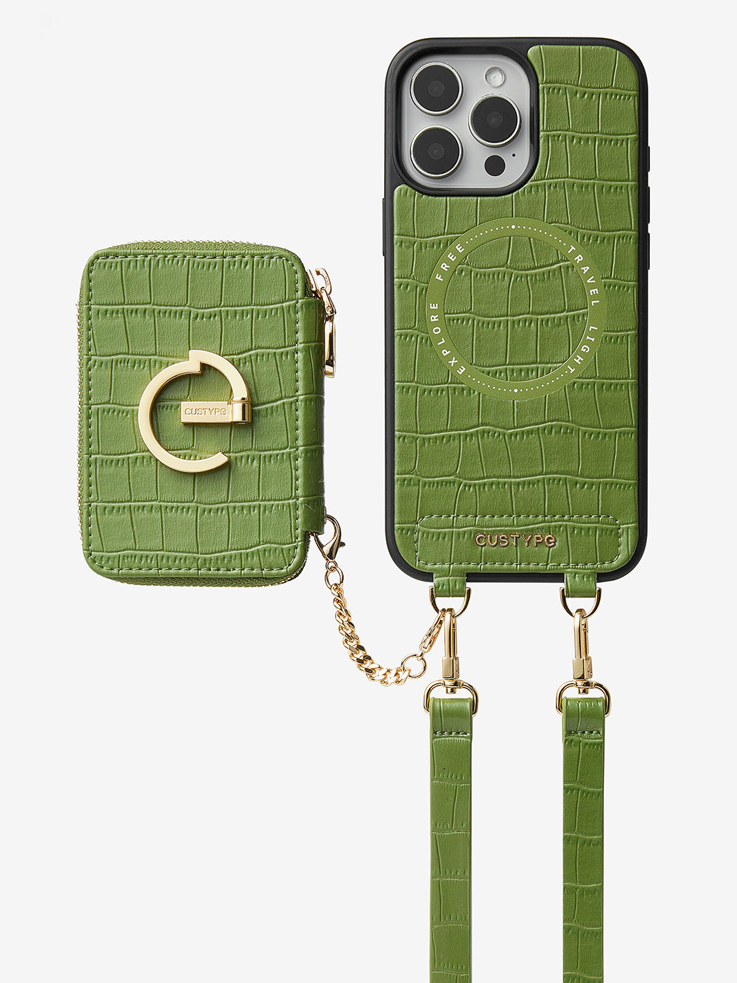 Crocodile Design Set- Detachable Wireless Charging Crossbody E-stand Wallet Phone Case Set-Mobile Phone Cases-DETACHABLE WALLET & WIRELESS CHARGING-Custype