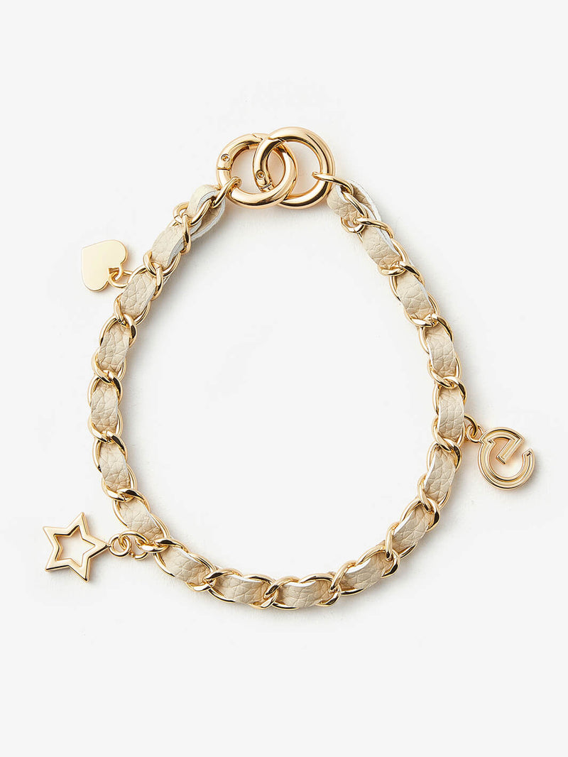 Elegant Chain Leather Wrist Strap Beige
