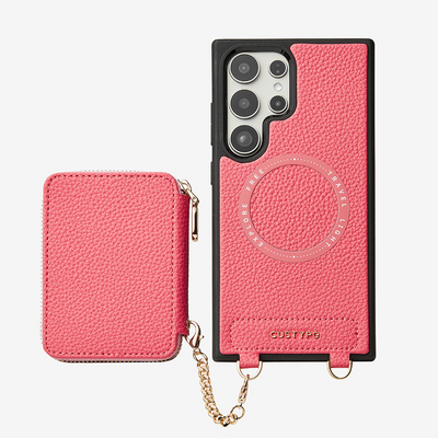 Unique Design Set- Samsung Galaxy Wireless Charging Phone Case With Detachable Wallet-Mobile Phone Cases-DETACHABLE WALLET & WIRELESS CHARGING-Peach Pink-Samsung S24 Ultra-Custype