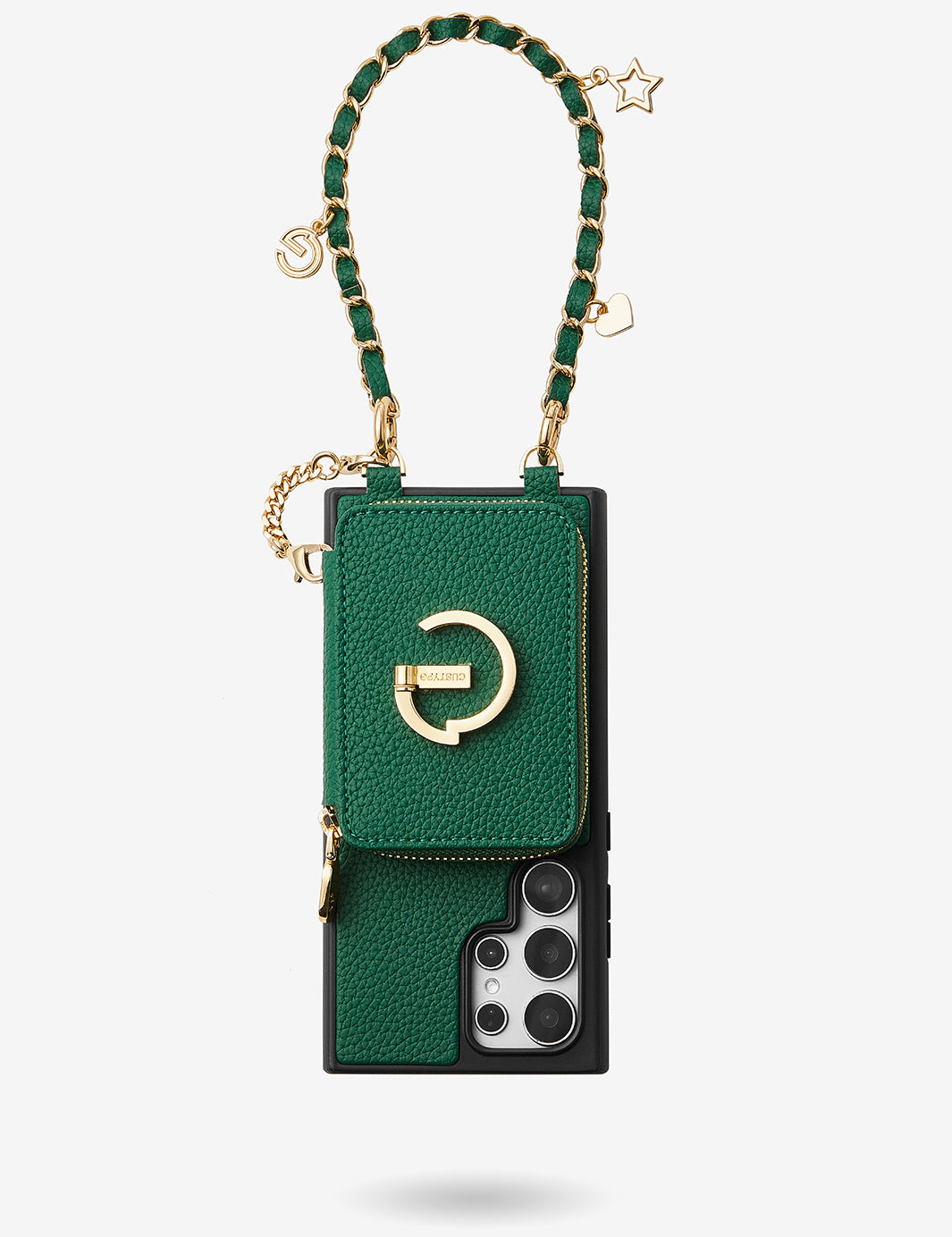 Allure Chain Series- Samsung Strap Wireless Charging Phone Case with Detachable Purse & Grip-Mobile Phone Cases-DETACHABLE WALLET & WIRELESS CHARGING-Beige-Samsung S25 Ultra-Custype