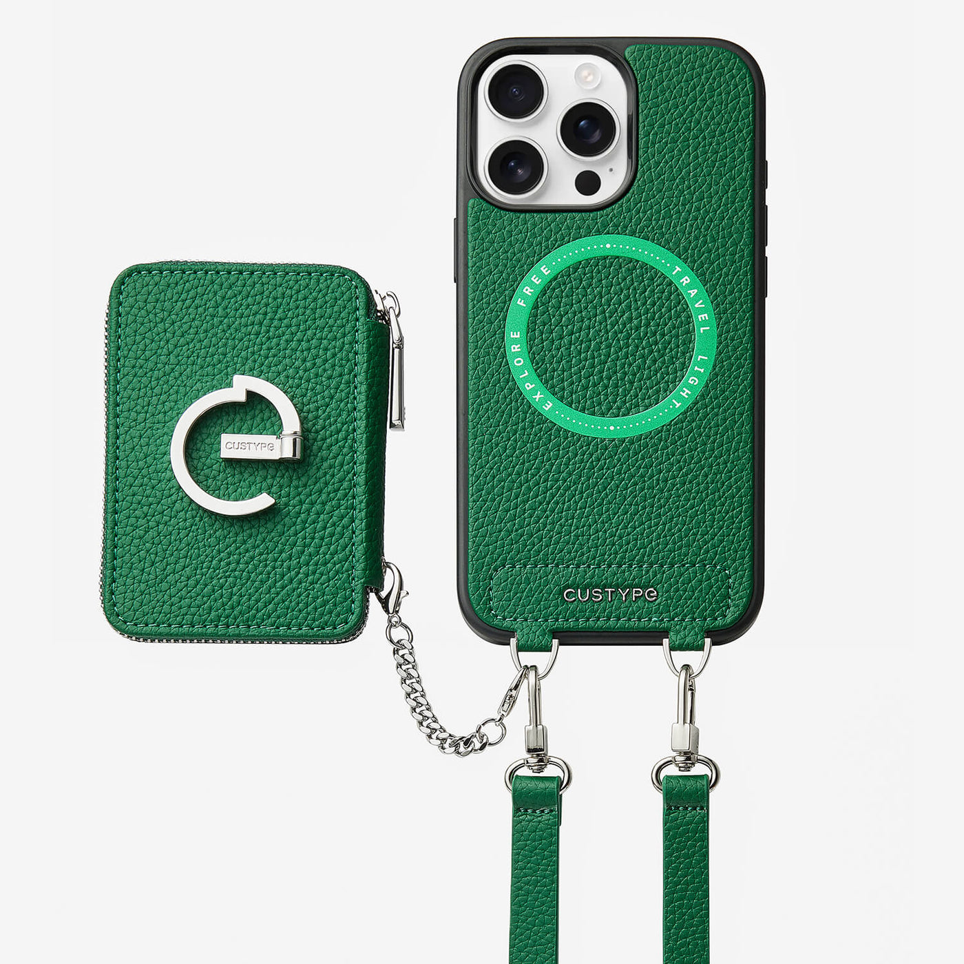 Silver Edge Kit- Magnetic Crossbody E-stand Wallet Case for Walking-Mobile Phone Cases-DETACHABLE WALLET & PHONE POUCH-Green-iPhone 16 Pro Max-Custype