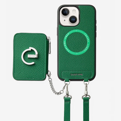 Silver Edge Kit- Magnetic Crossbody E-stand Wallet Case for Walking-Mobile Phone Cases-DETACHABLE WALLET & PHONE POUCH-Green-iPhone 15 Plus-Custype