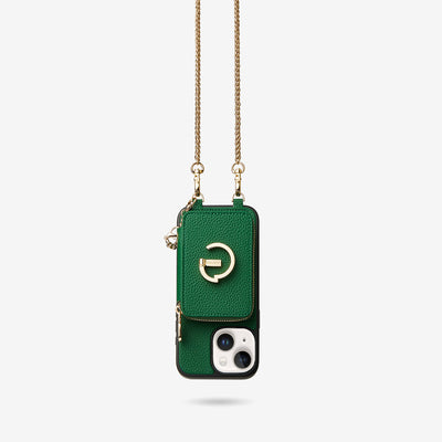 Slim Metal Chain- Magnetic Crossbody Phone Case with Card Holder-Mobile Phone Cases-DETACHABLE WALLET & PHONE POUCH-Green-iPhone 15 Plus-Custype