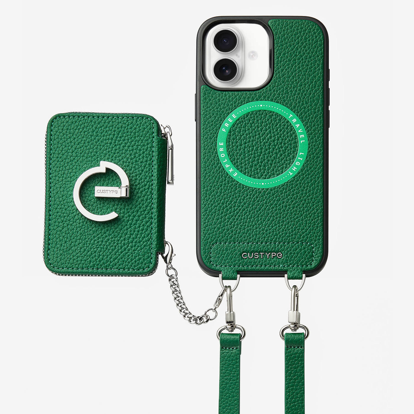 Silver Edge Kit- Magnetic Crossbody E-stand Wallet Case for Walking-Mobile Phone Cases-DETACHABLE WALLET & PHONE POUCH-Green-iPhone 16 Plus-Custype