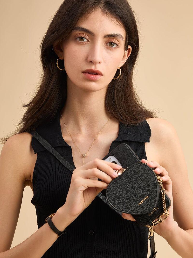 iphone cross body case Black zipper heart pouch

