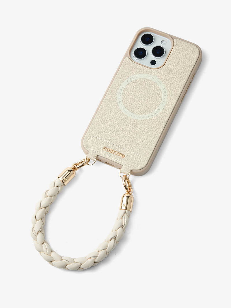 Minimal Style Kit- MagSafe Compatible Case with Rope Wrist Strap-Mobile Phone Cases-WRISTBAND & PHONE POUCH-Beige-iPhone 16 Pro Max-Custype