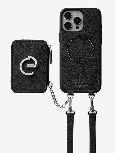 Silver Edge Kit- Magnetic Crossbody E-stand Wallet Case for Walking-Mobile Phone Cases-DETACHABLE WALLET & PHONE POUCH-Black-iPhone 16 Pro Max-Custype