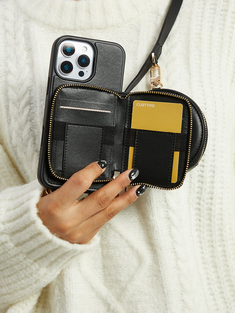 Embroidery Craft Set- Detachable Wireless Charging Crossbody Wallet Phone Case Round Pouch Set-Mobile Phone Cases-DETACHABLE WALLET & ROUND POUCH-Argyle-Black-iPhone 16 Pro Max-Custype