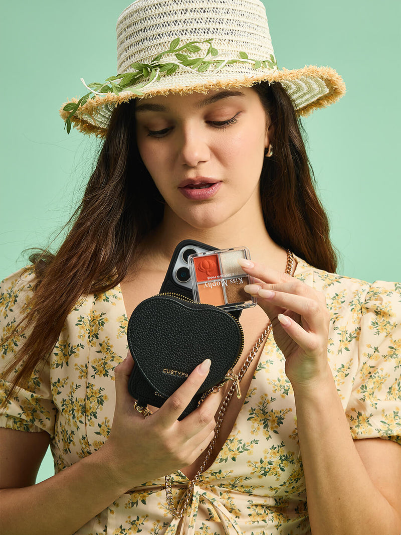 Heart Chain Kit- Wallet Phone Case with Chain Supporting Wireless Charging-Mobile Phone Cases-DETACHABLE WALLET & WIRELESS CHARGING-Green-iPhone 16 Pro Max-Custype