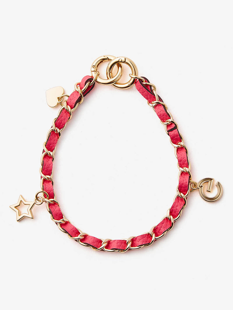 Elegant Chain Leather Wrist Strap Pink
