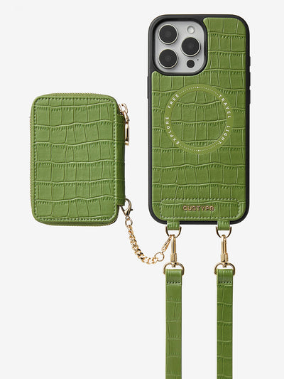 Crocodile Craft Set- Crossbody Wireless Charging Wallet Phone Case Round Pouch Set