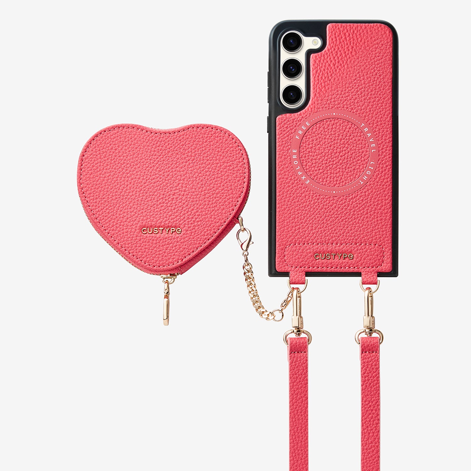 Heart Design Kit- Samsung Galaxy Detachable Wireless Charging Crossbody Wallet Phone Case Pouch Set-Mobile Phone Cases-DETACHABLE WALLET & WIRELESS CHARGING-Peach Pink-Samsung S25 Plus-Custype