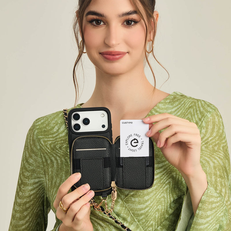 Allure Chain Series- Lanyard Magnetic Wallet Phone Case with Finger Holder