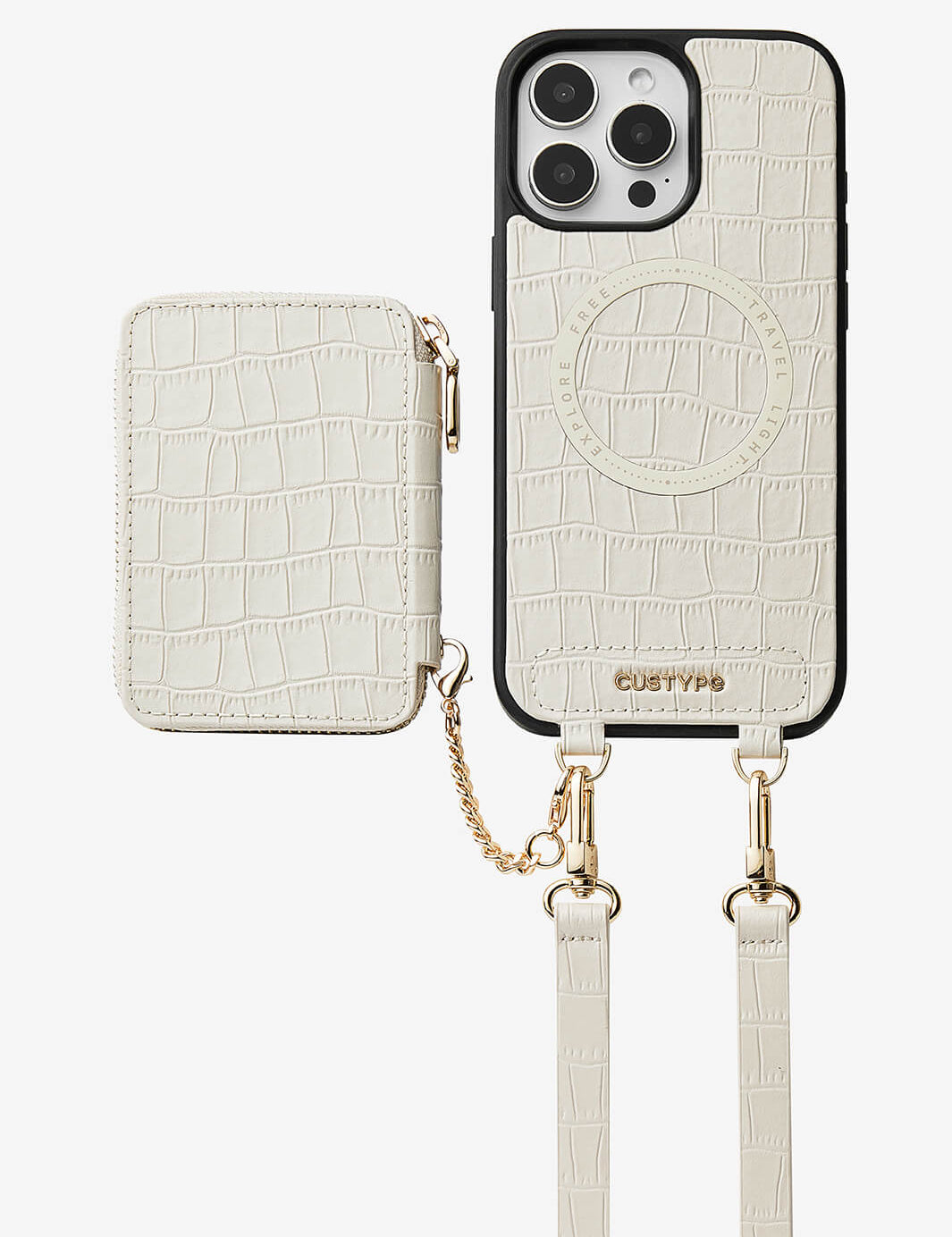 Crocodile Craft Set- Detachable Wireless Charging Crossbody Wallet Phone Case Set-Mobile Phone Cases-DETACHABLE WALLET & WIRELESS CHARGING-Black-iPhone 16 Pro Max-Custype