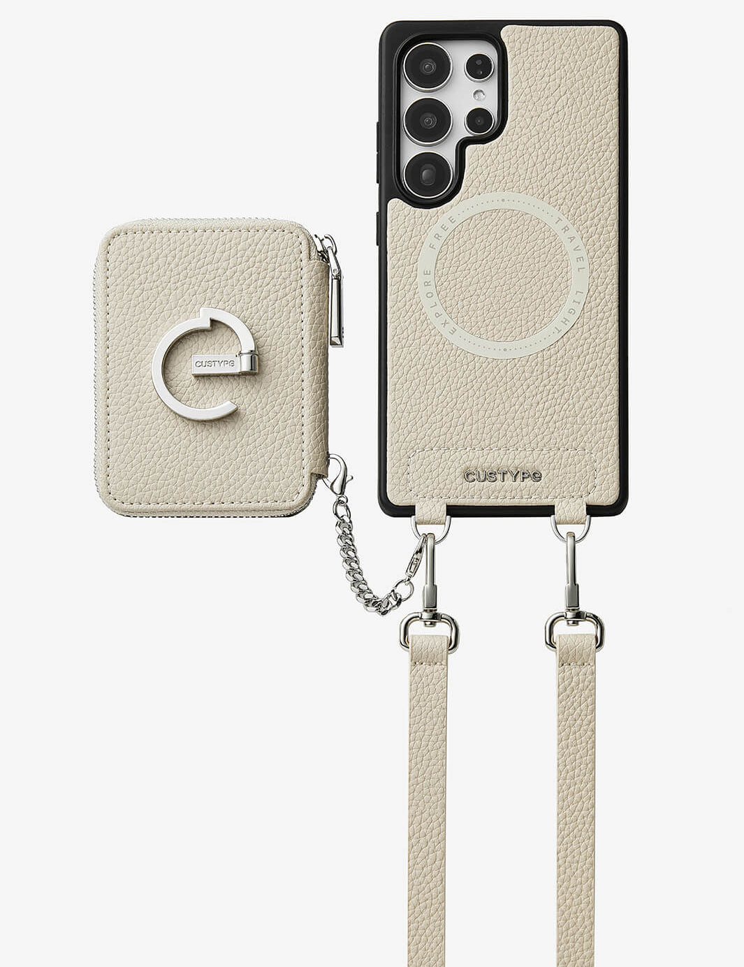 Silver Edge Kit- Samsung Galaxy Magnetic Wallet Phone Case with Neck Strap & Grip-Mobile Phone Cases-DETACHABLE WALLET & PHONE POUCH-Green-Samsung S25 Ultra-Custype