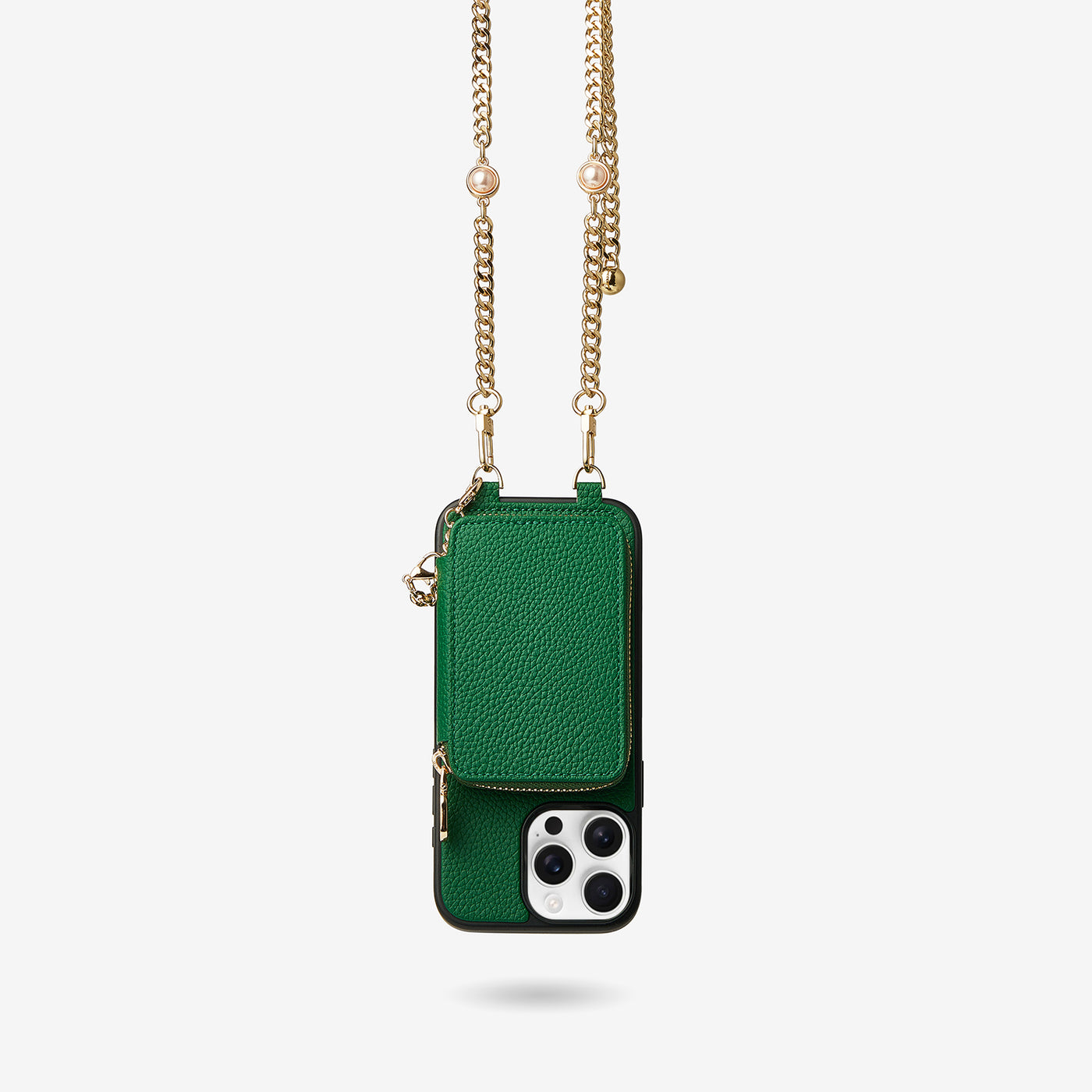 Candy Chain Assembly- Pearl Chain Purse iPhone Case Supporting Magsafe-Mobile Phone Cases-DETACHABLE WALLET & PHONE POUCH-Green-iPhone 16 Pro Max-Custype