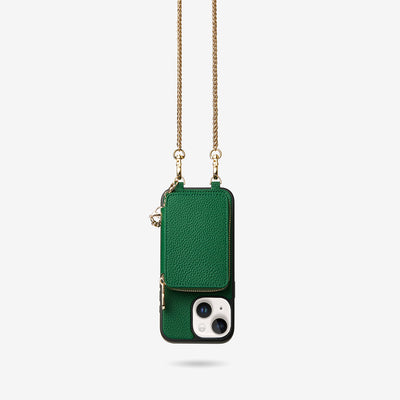 Slim Metal Chain- Removable Magnetic Phone Purse Case with Shoulder Strap-Mobile Phone Cases-DETACHABLE WALLET & PHONE POUCH-Green-iPhone 15 Plus-Custype