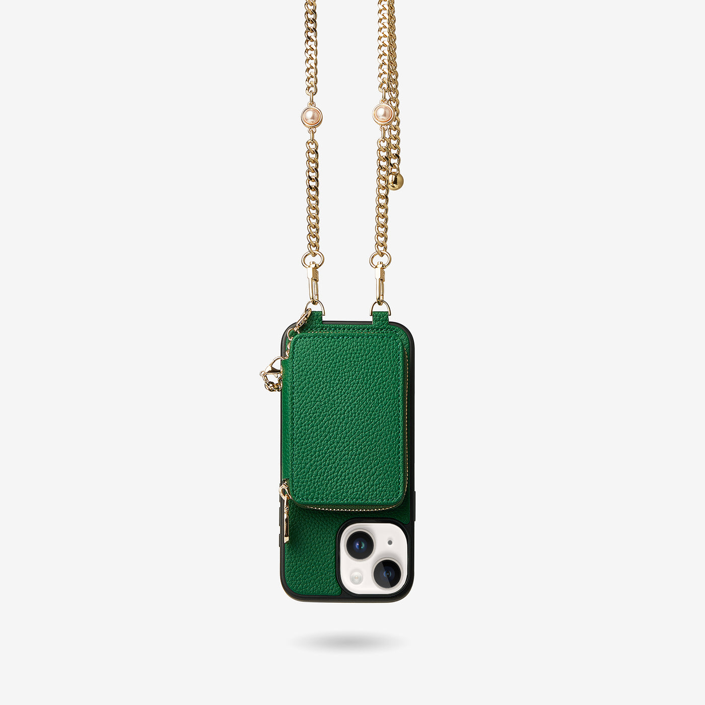 Candy Chain Assembly- Pearl Chain Purse iPhone Case Supporting Magsafe-Mobile Phone Cases-DETACHABLE WALLET & PHONE POUCH-Green-iPhone 15 Plus-Custype