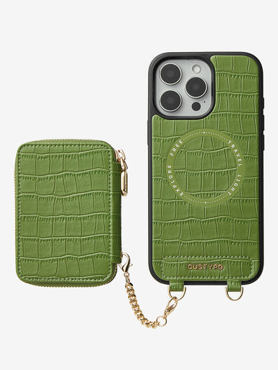 Crocodile Craft Set- Crossbody Wireless Charging Wallet Phone Case Round Pouch Set