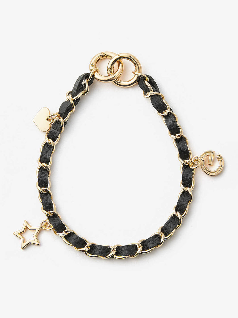 Elegant Chain Leather Wrist Strap Black
