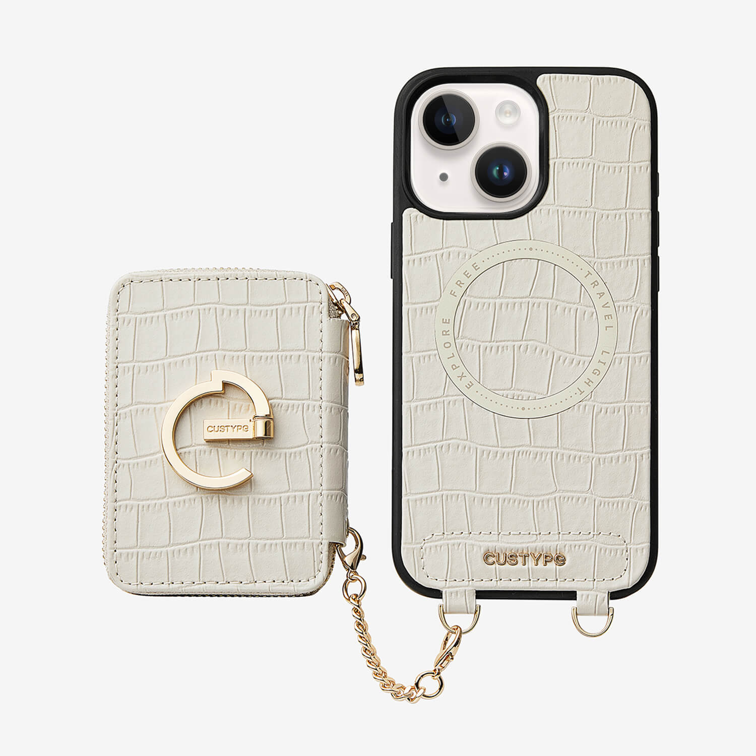 Crocodile Design Set- Detachable Wireless Charging E-stand Wallet Phone Case-Mobile Phone Cases-DETACHABLE WALLET & WIRELESS CHARGING-White-iPhone 16 Plus-Custype