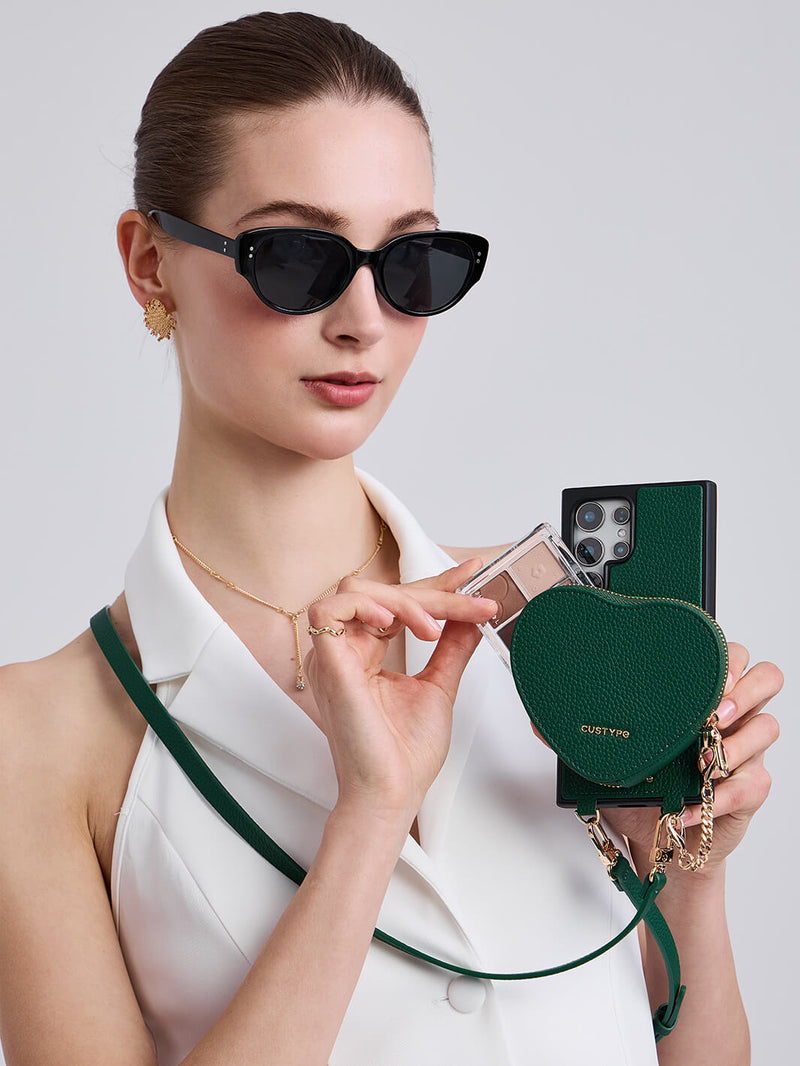 Heart Design Kit- Samsung Galaxy Detachable Wireless Charging Crossbody Wallet Phone Case Pouch Set-Mobile Phone Cases-DETACHABLE WALLET & WIRELESS CHARGING-Green-Samsung S25 Ultra-Custype