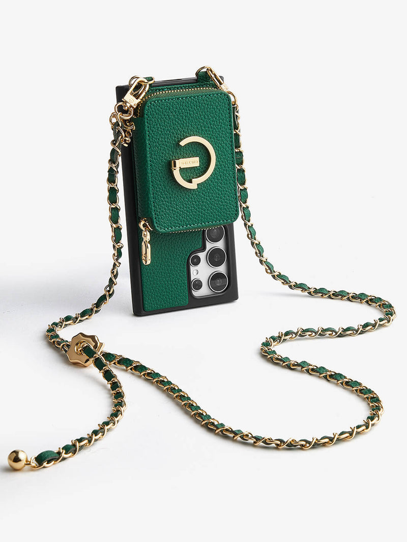 Allure Chain Series- Samsung Strap Wireless Charging Phone Case with Detachable Purse & Grip-Mobile Phone Cases-DETACHABLE WALLET & WIRELESS CHARGING-Beige-Samsung S25 Ultra-Custype