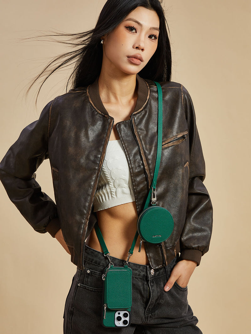 Lunar Silver Series- Premium Crossbody Magsafe Phone Case with Removable Wallet & Round Pouch-Mobile Phone Cases-DETACHABLE WALLET & ROUND POUCH-Black-iPhone 16 Pro Max-Custype