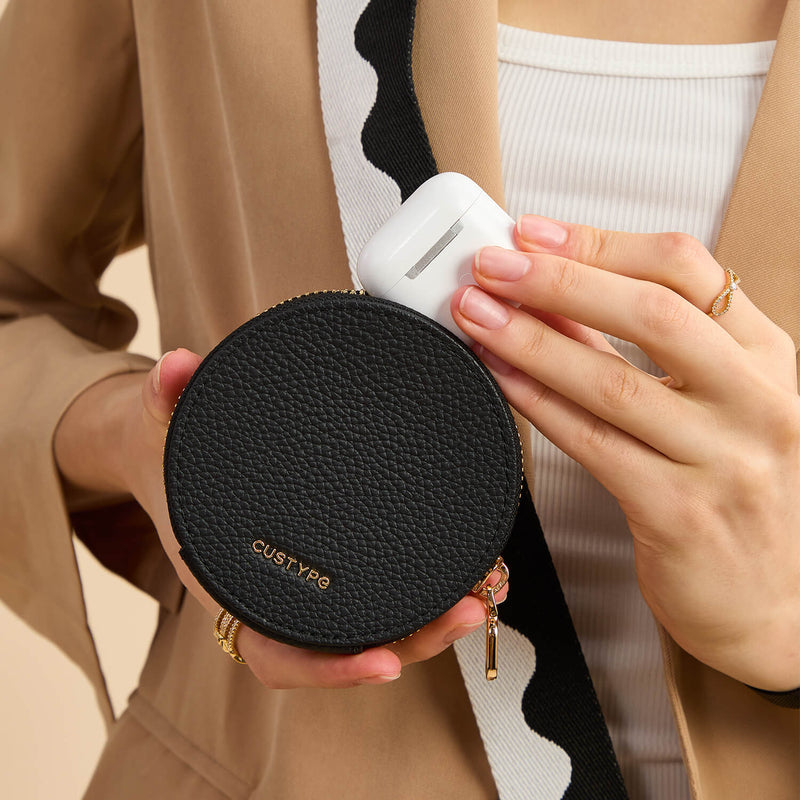 Unique Design Set- Bicolor Webbing Wireless Charging Crossbody Phone Case Round Pouch Set-Custype